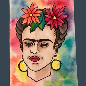 Frida Kahlo Watercolor Portrait Tattoo Art Painting